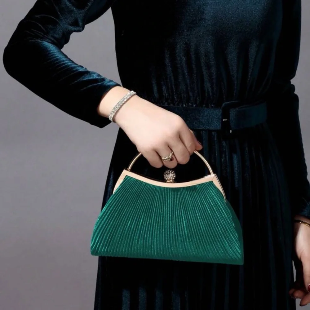 Elegant Green Satin Evening Clutch Handbag